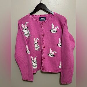 Vintage Rey Wear Hand Knitted in Bolivia Bunny Cardigan Sweater Size M/L